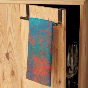 Boho Copper Blue Orange Red Grunge Kitchen Towel