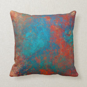 Boho Copper Blue Orange Red Grunge Throw Pillow