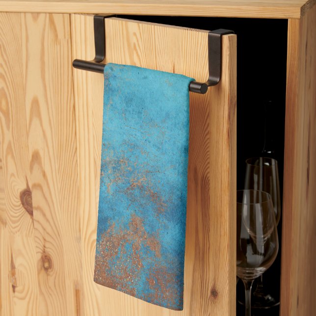 Boho Copper Blue Rustic Kitchen Towel (Thirds Fold)