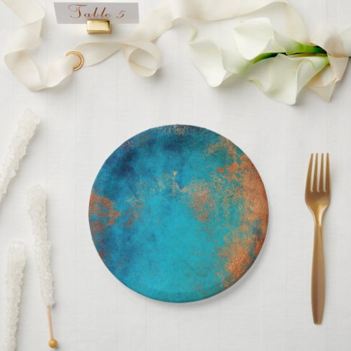 Boho Copper Blue Rustic Paper Plates