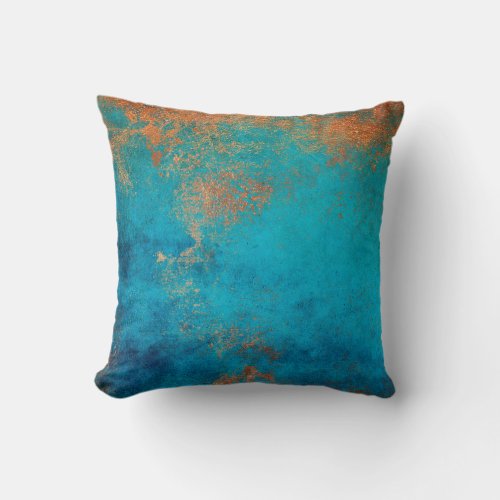 Boho Copper Blue Rustic Throw Pillow