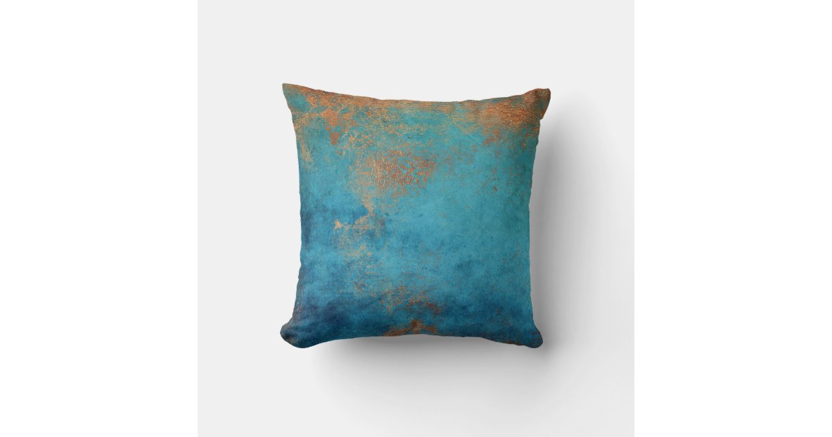 Boho Copper Blue Rustic Throw Pillow Zazzle
