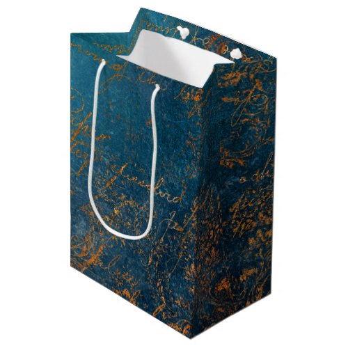 Boho Copper Blue Script Handwriting Grunge Medium Gift Bag