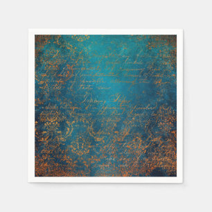 Boho Copper Blue Script Handwriting Grunge Napkins