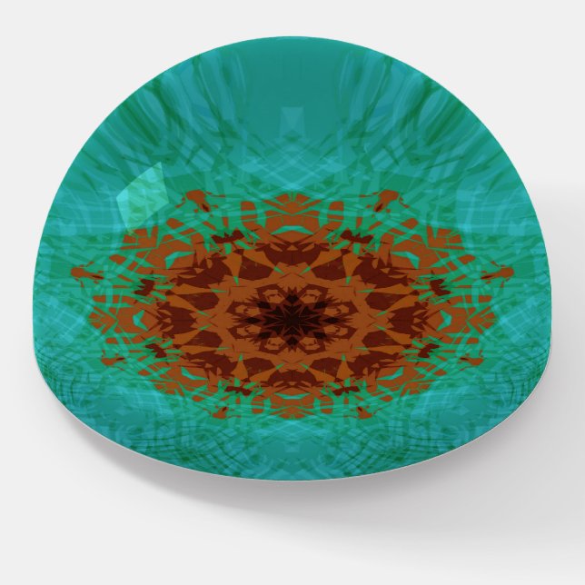 Boho Copper Brown Mandala Turquoise Green Paperweight (Angled)