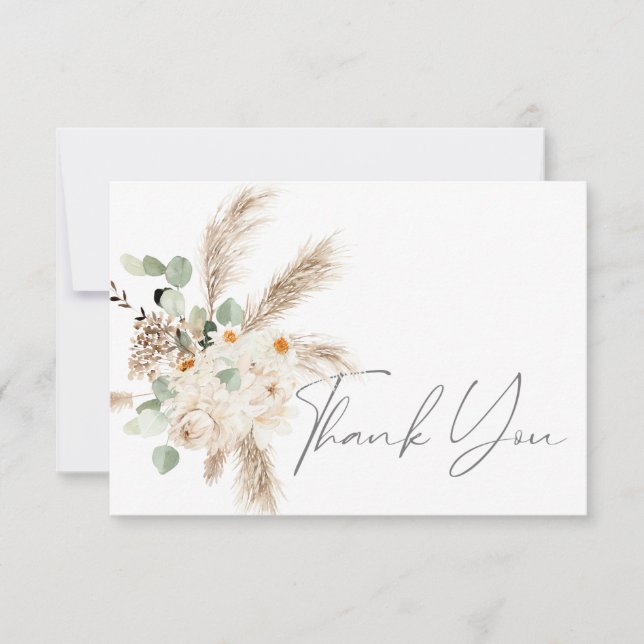 Boho Copper Eucalyptus Pampas Floral Thank You (Front)