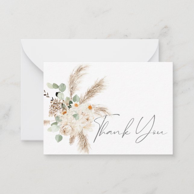 Boho Copper Eucalyptus Pampas Floral Thank You Note Card (Front)