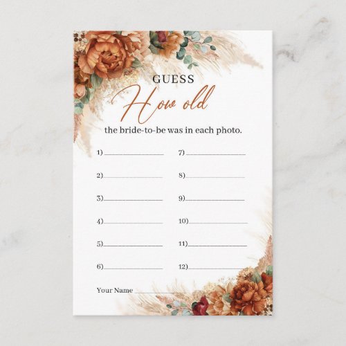 Boho copper floral How old was he bride_to_be Enclosure Card
