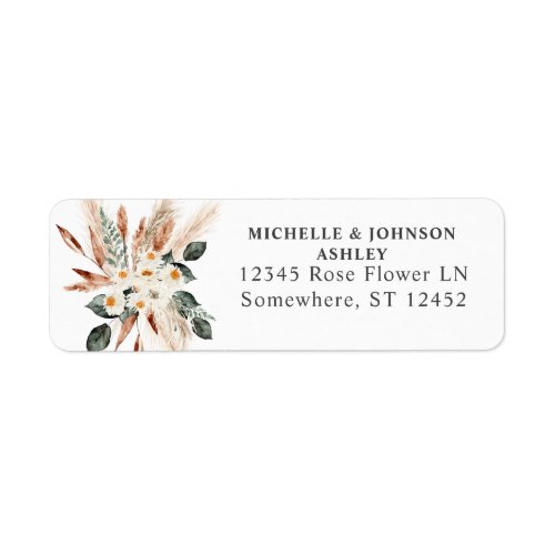 Boho Copper Leaves  Pampas Return Address Label