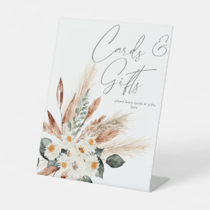 Boho Copper Pampas & Beige Floral Cards & Gifts Pedestal Sign