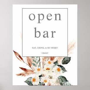 Boho Copper Pampas & Beige Floral Open Bar Sign 1