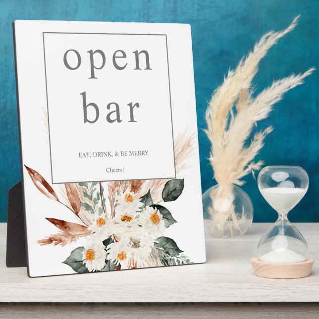  Boho Copper Pampas & Beige Floral Open Bar Sign 1 Plaque (Side)