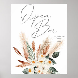 Boho Copper Pampas & Beige Floral Open Bar Sign 2