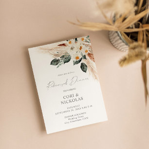 Boho Copper Pampas Beige Floral Rehearsal Dinner 2 Invitation
