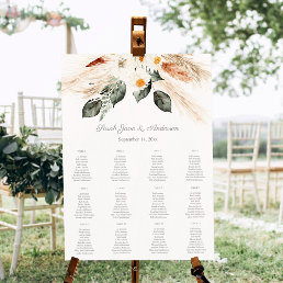 Boho Copper Pampas Beige Floral Seating Chart - 12 Foam Board