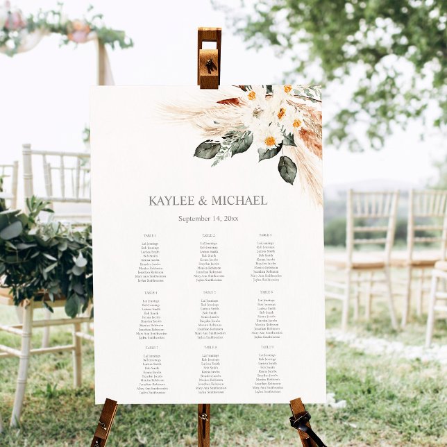 Boho Copper Pampas Beige Floral Seating Chart - 9 Foam Board (Creator Uploaded)