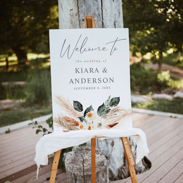 Boho Copper Pampas Beige Floral Welcome Foam Board (Creator Uploaded)