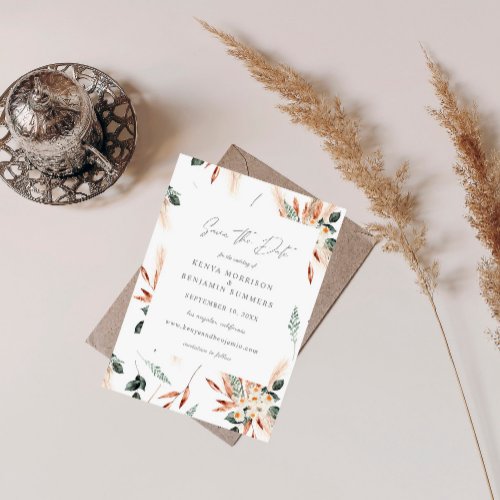 Boho Copper  Pampas  Floral Save the Date Invitation