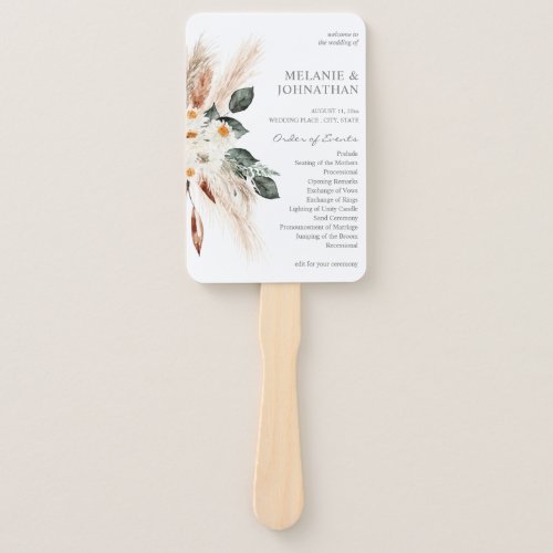 Boho Copper Pampas Floral Wedding Ceremony Program Hand Fan