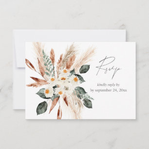 Boho Copper Pampas Grass Beige Floral with Meal RSVP Card