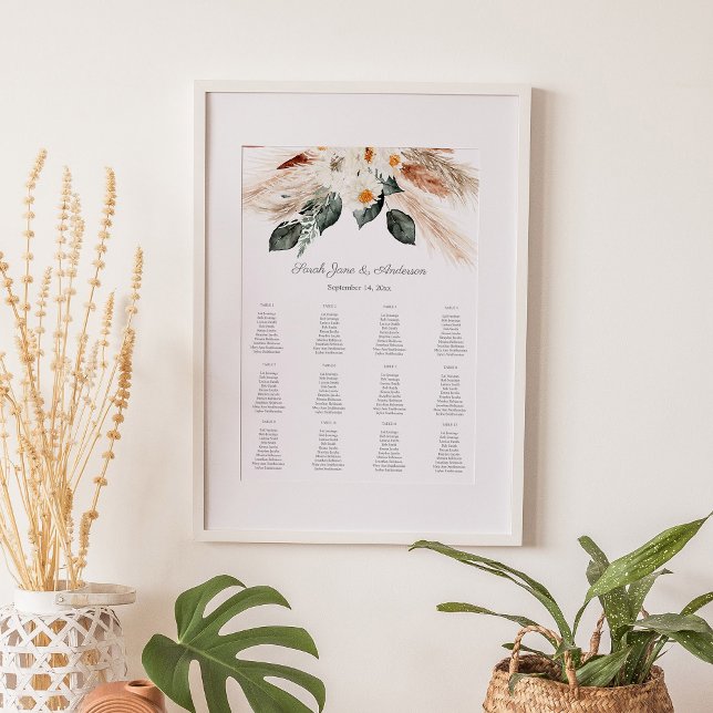Boho Copper Pampas Grass Floral Seating Chart -12 (Creator Uploaded)