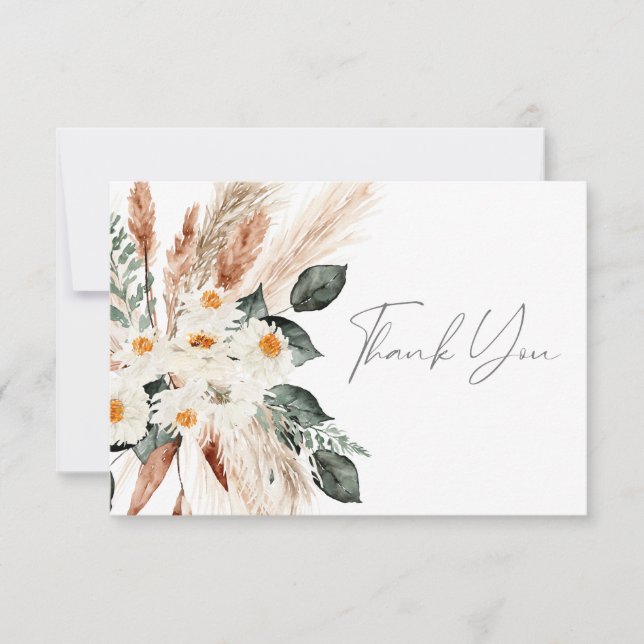 Boho Copper Pampas Grass Floral Thank You Card (Front)