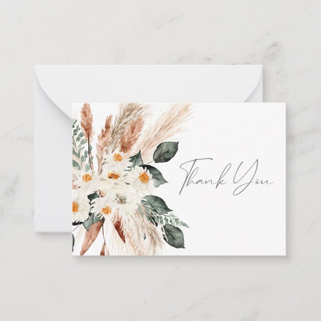 Boho Copper Pampas Grass Floral Thank You Note Car (Front)