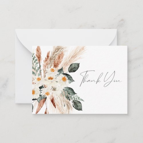 Boho Copper Pampas Grass Floral Thank You Note Car