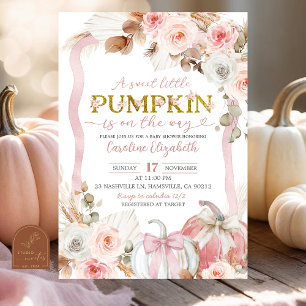 Boho Coquette Pink Pumpkin Baby Shower Invitation