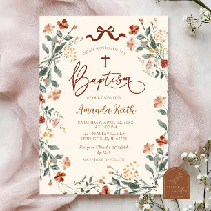 Boho Coquette Wildflower Baptism Invitation