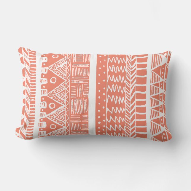 Boho Coral Aztec Lumbar Pillow (Front)