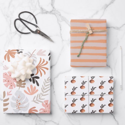 Boho Coral Botanicals Wrapping Paper Sheets