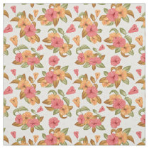 boho Coral Orange Flowers Floral Pattern Fabric