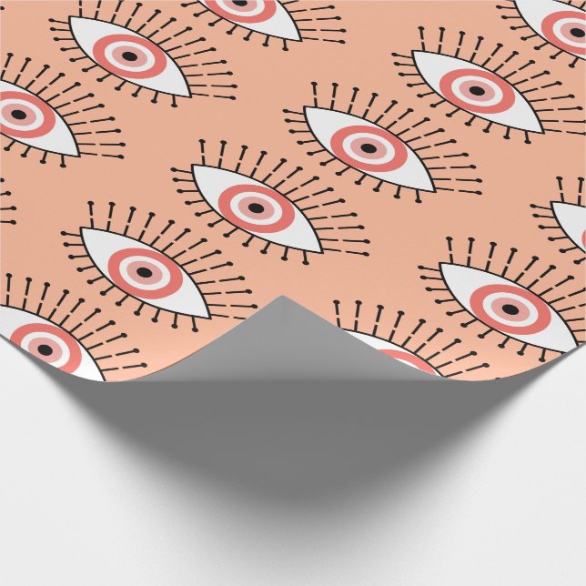 Boho Coral Pink Evil Eye Patterned  Wrapping Paper (Corner)