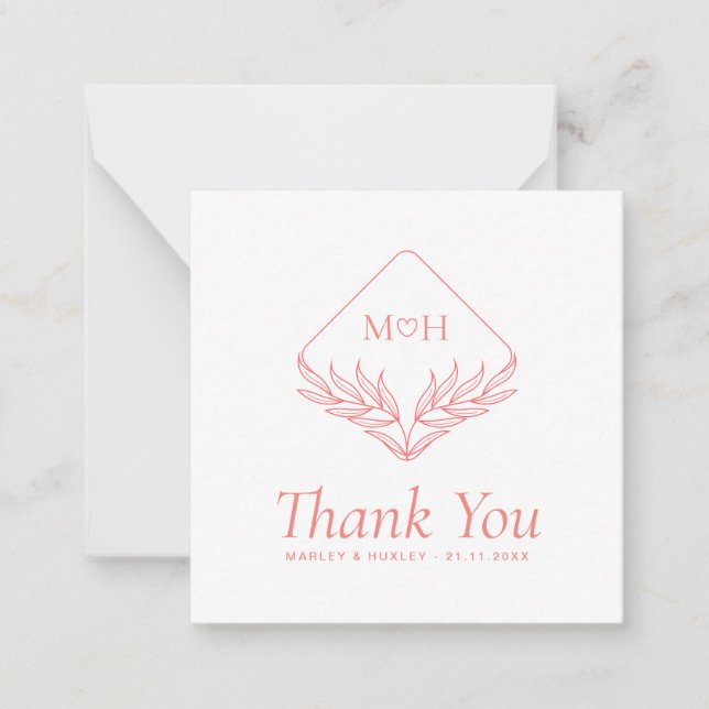 Boho Coral Pink White Budget Thank You Note Card (Front)