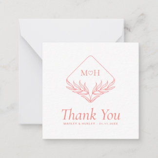 Boho Coral Pink White Budget Thank You Note Card