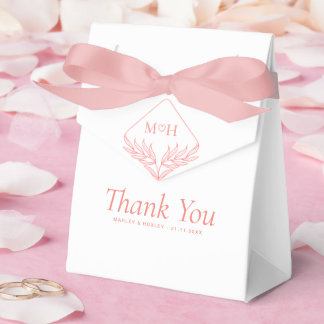 Boho Coral Pink White Monogram Wedding Gift Favor Boxes