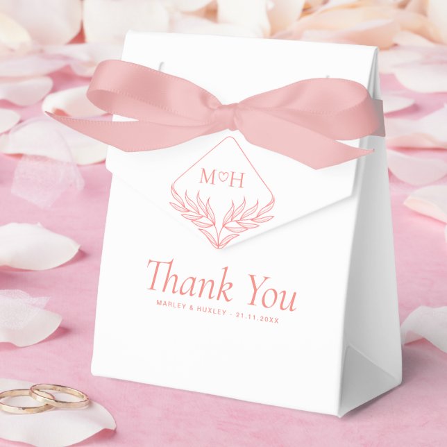 Boho Coral Pink White Monogram Wedding Gift Favor Boxes (Wedding)