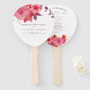Boho coral rose bouquet wedding program hand fan