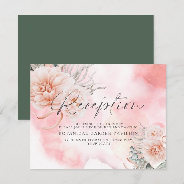 BOHO Coral Rose Flowers Watercolor Reception (Front/Back)