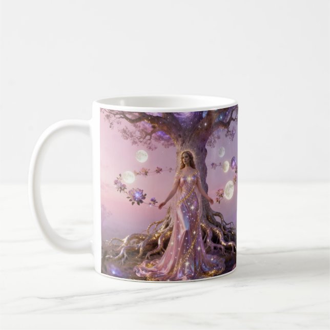 Boho Cosmic Bloom Pink CoffeeCups Women Ethereal Coffee Mug (Left)