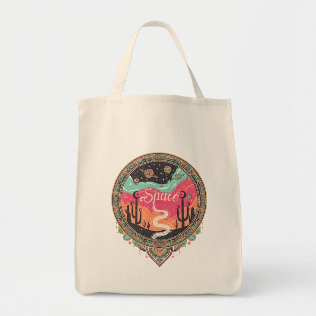 Boho Cosmic Desert Retro Tote Bag (Front)