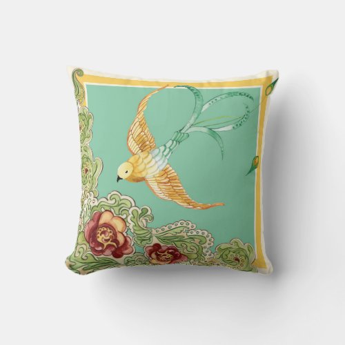 Boho Cottage Modern Bohemian Style Bird Floral Throw Pillow