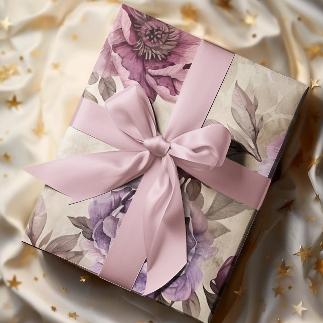 Boho Cottagecore Dark Floral Peony Watercolor  Wrapping Paper (Creator Uploaded)