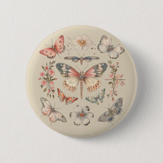 Boho Cottagecore Monarch Butterfly Button (Front)