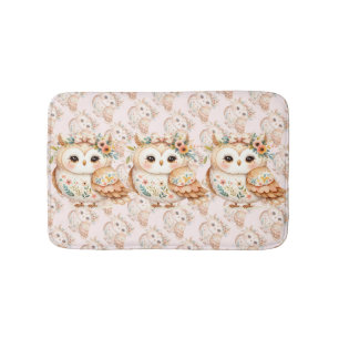 Boho Cottagecore Owl Floral Farmcore Charm Bath Mat