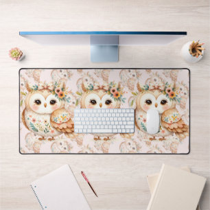 Boho Cottagecore Owl Floral Farmcore Charm Desk Mat