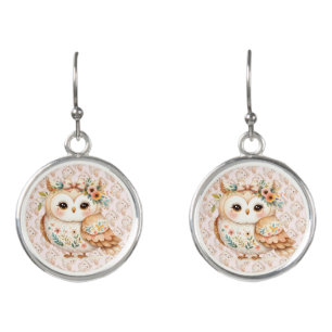 Boho Cottagecore Owl Floral Farmcore Charm Earrings