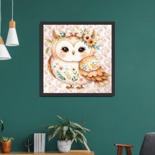 Boho Cottagecore Owl Floral Farmcore Charm Framed Art