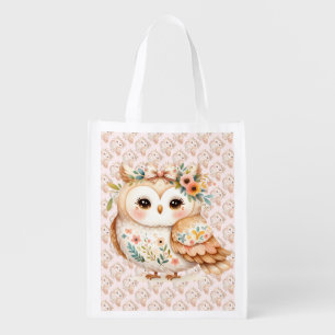 Boho Cottagecore Owl Floral Farmcore Charm Grocery Bag
